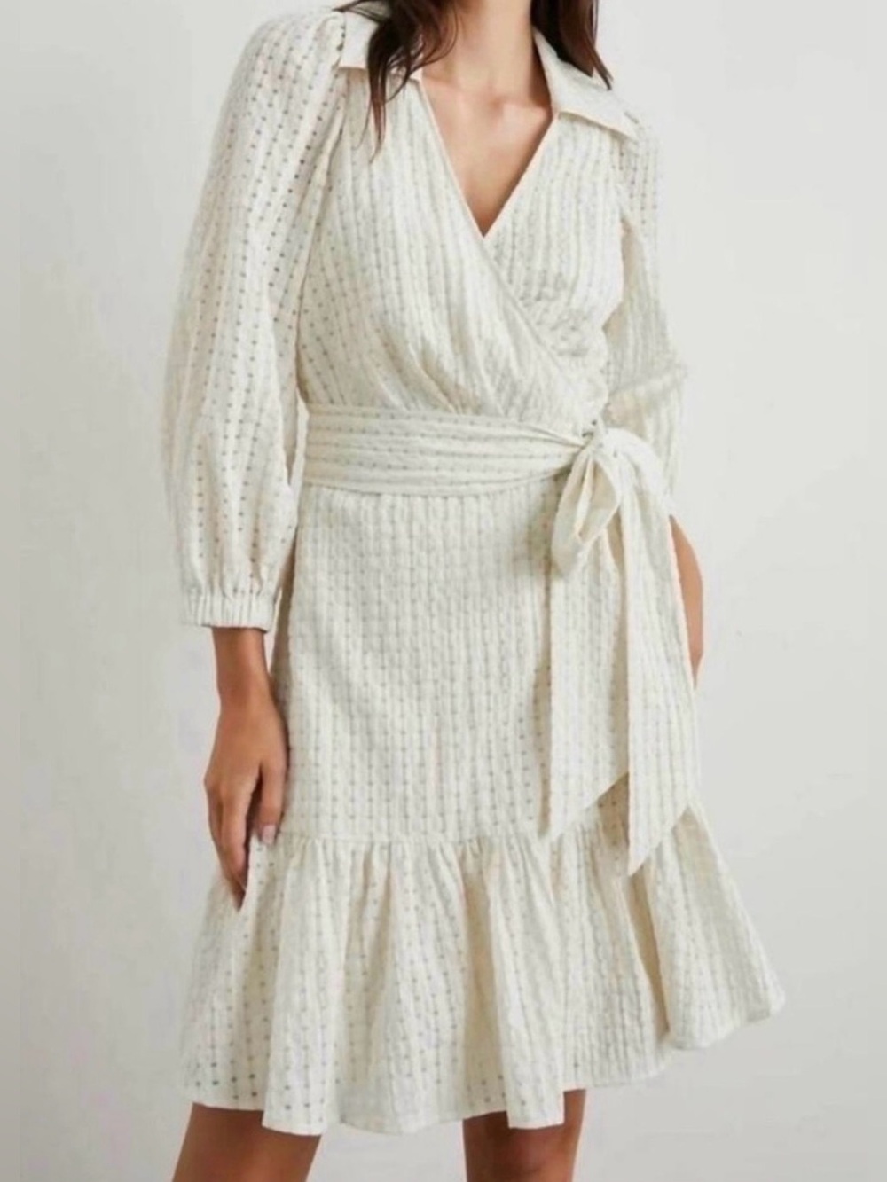 Rails Kiara Ivory Seersucker Cotton Blend Mini Wrap Dress Small NWOT